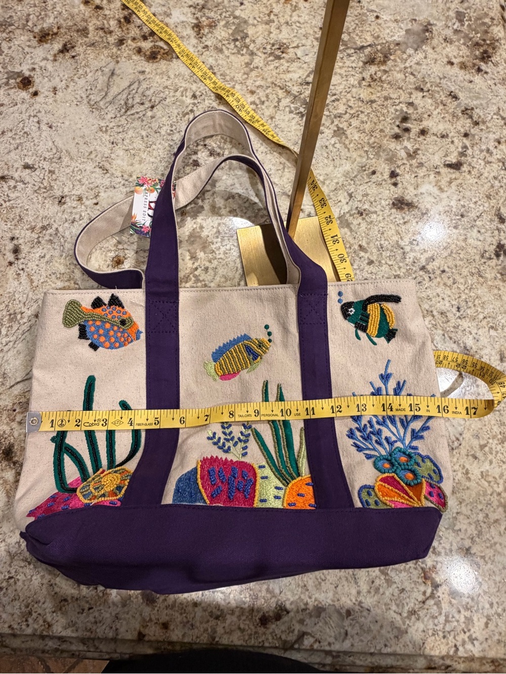 America & Beyond Canvas Boat Tote Bag with Purple Trim and Marine Embroidery - Picture 7 of 10